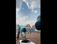 Collab PubityPets - Men Mounts Roof Ventilation on Rusty Roof