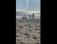 Five people dance beach seaside silhouette