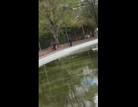 Filmers friends mock man tiktok dance lake park