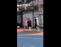 Adam Sandler playing basketball with teens 