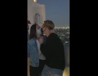 Couple kiss face mask top view pictorial