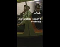 Old man shaves his face and beard on subway train #BluePointWhatTheL