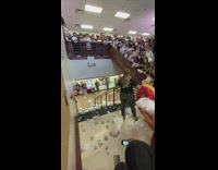 School stairs paper toss senior graduation