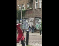 Two girls dance tiktok red motorcycle graffiti