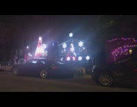 night house christmas light show three trees