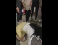 GIrl in yellow skirt and white shirt looking for glasses on floor 