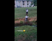 Man fails to jump over the creek