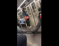 Guy american flag jacket with spikes subway 