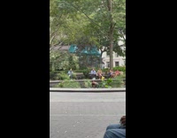 Man striped pants swim at park pond