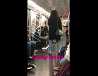 Collab Subway Creatures - Lady dances by metal pole on subway 