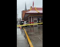 White car crashes to the McDonald's restaurant
