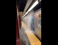 Lots of water fall into subway and train