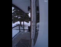 Woman slip down icy stairs  security camera