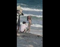 Woman in a zebra print outfit poses on the beach