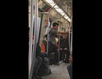 Collab Subway Creatures - Guy on subway dancing with magic glass ball