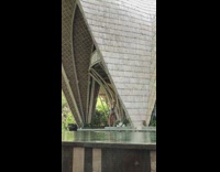 Girl straw hat selfie wood pavilion pool 