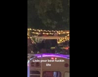 People sit brown school bus roof lights