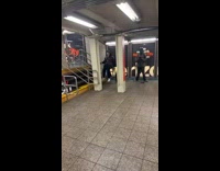 Collab Subway Creatures - Man Does Sit Ups on Subway Stair Handrail