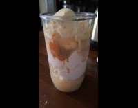 Protein shake bubbles seen inside the glass