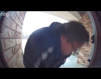 Delivery guy drops package farts at camera