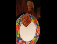 Grey brown cat knocks toast off plate 