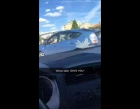 Driver in blue Prius gets road rage and cusses out woman recording