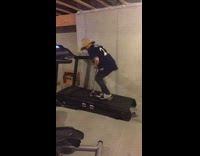 Razor Scooter on Treadmill Fail Wearing Sun Hat