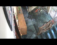 Woman with baby slipped on tiled stairs