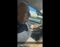 Grandpa dancing to rap song while driving