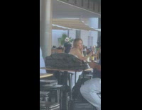 Woman take selfies with drink cup bar part 2