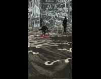 Woman yoga poses inside the Van Gogh Museum