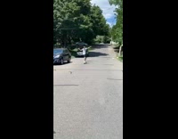 Guy falls off skateboard hits black car