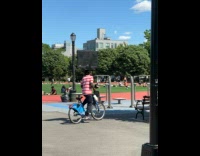 Collab winy - Man ride bike balance tv on head park