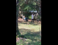 Lady walks around filming garden