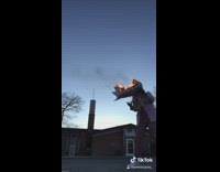 Girl in pink suit burn newspaper and  shoes