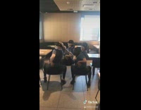 Mcdonalds workers throw it back blue shirts
