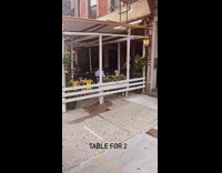 Guy sits at restaurant table with dog 