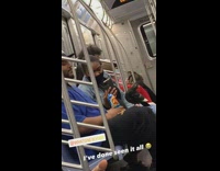 Pigeon sits on mans knee 