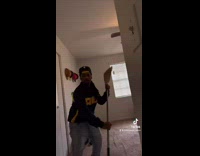 Guy shows what he would do if she breaks in 