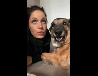 Dog Snarls at lady as she Pouts