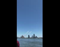 Jet planes fly over river bridge flannel 