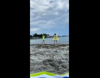 Green dress yellow robe coverup girl beach 