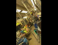 Guy girl dance subway loudspeaker LED lights