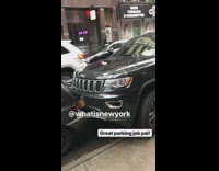 Person parks their car badly, hits car in front and runs over sidewalk curb