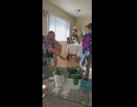 Man fake play guitar dub tiktok video house