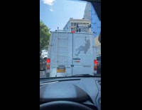 Collab WINY - Erection Specialist sticker on back of white van