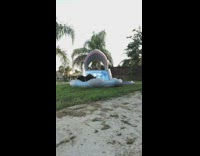 Guy boogie board blue inflatable slide fail 