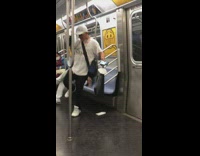 Old guy sings to rap music on train 