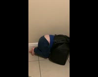 Young boy try to fit inside bag part 1