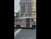 Bus drives with beach decor 